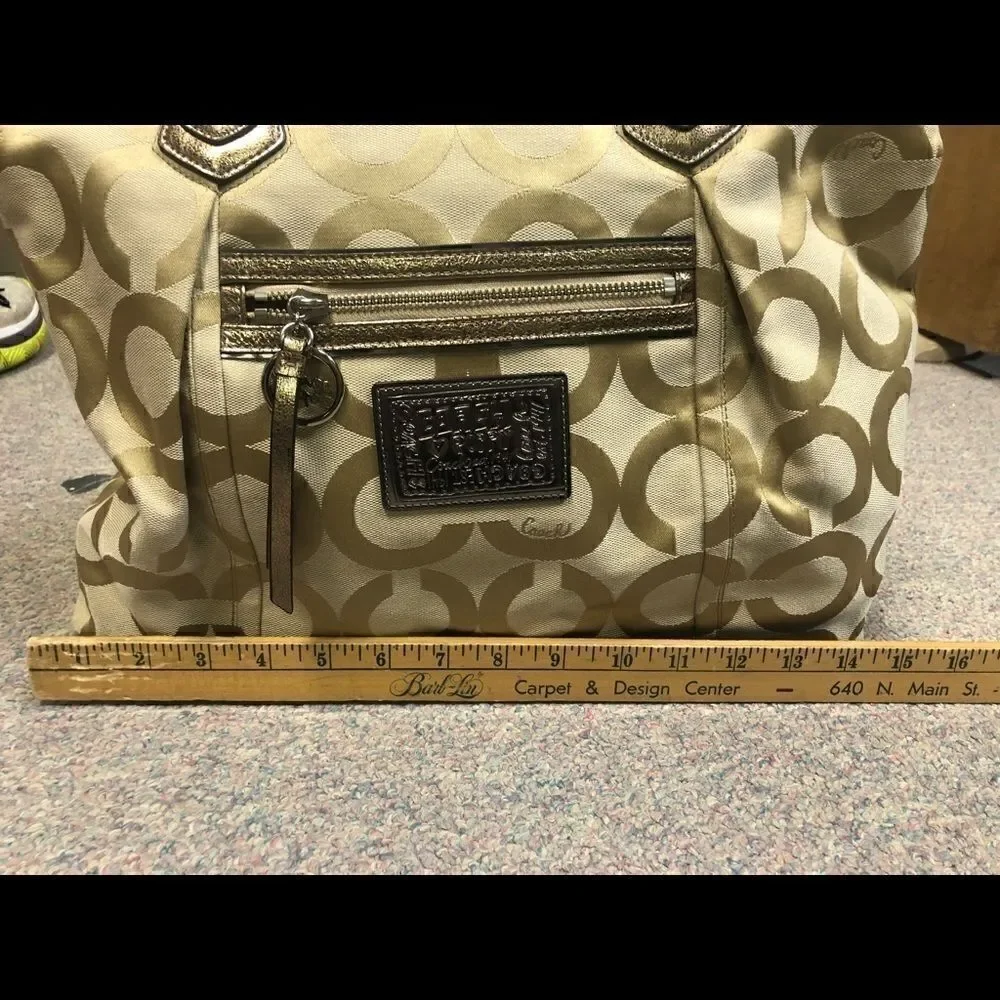 COACH tan canvas zip top tote!